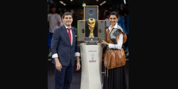 Deepika Padukone wears Louis Vuitton while presenting the FIFA World Cup Trophy in its Louis Vuitton Trunk at the FIFA World Cup Final Match